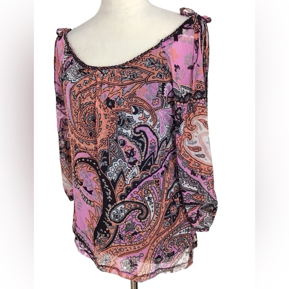 INC International Concepts Paisley Cold Shoulder Blouse - Picture 3 of 5